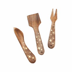 Nakshatra Stars Cheese Knives Set Of 3 - Wood, Brass Inlay