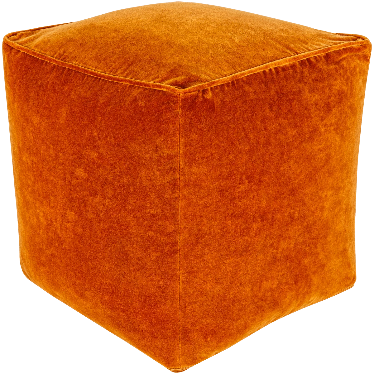 Burnt Orange Cotton Velvet Pouf 1 Burnt Orange Cotton Velvet Pouf