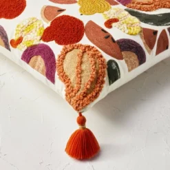 18"x18" Square Cotton Embroidered Harvest Accent Pillow White/Red/Mustard - Opalhouse™ Designed With Jungalow™ -Jungalow GUEST 2a242e61 0c06 4d42 a26e 193797b3c7b4