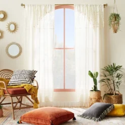 New Release 7 1pc Sheer Banded Geo Macrame Window Curtain Panel White - Opalhouseâ„¢ Designed With Jungalowâ„¢