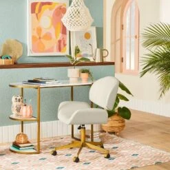 Jungalow 3 Mahonia Faux Leather Office Chair Cream/Aged Brass - Opalhouseâ„¢ Designed With Jungalowâ„¢