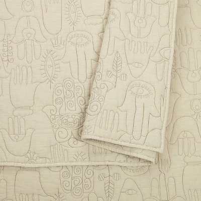 3pc Full/Queen Hamsa Hand Of Fatima Quilt Set Khaki - Jungalow By Justina Blakeney 3 3pc Full/Queen Hamsa Hand Of Fatima Quilt Set Khaki - Jungalow By Justina Blakeney - Image 3