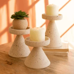 Jungalow 37 Satomi Speckled Clay Pillar Candle Holders - Set Of 3