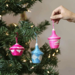 Bright Pink & Blue Basket Trio Ornaments