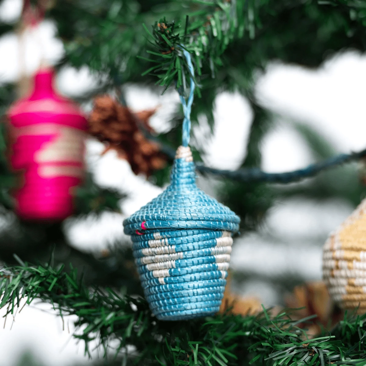 Bright Pink & Blue Basket Trio Ornaments 6 Bright Pink & Blue Basket Trio Ornaments - Image 6