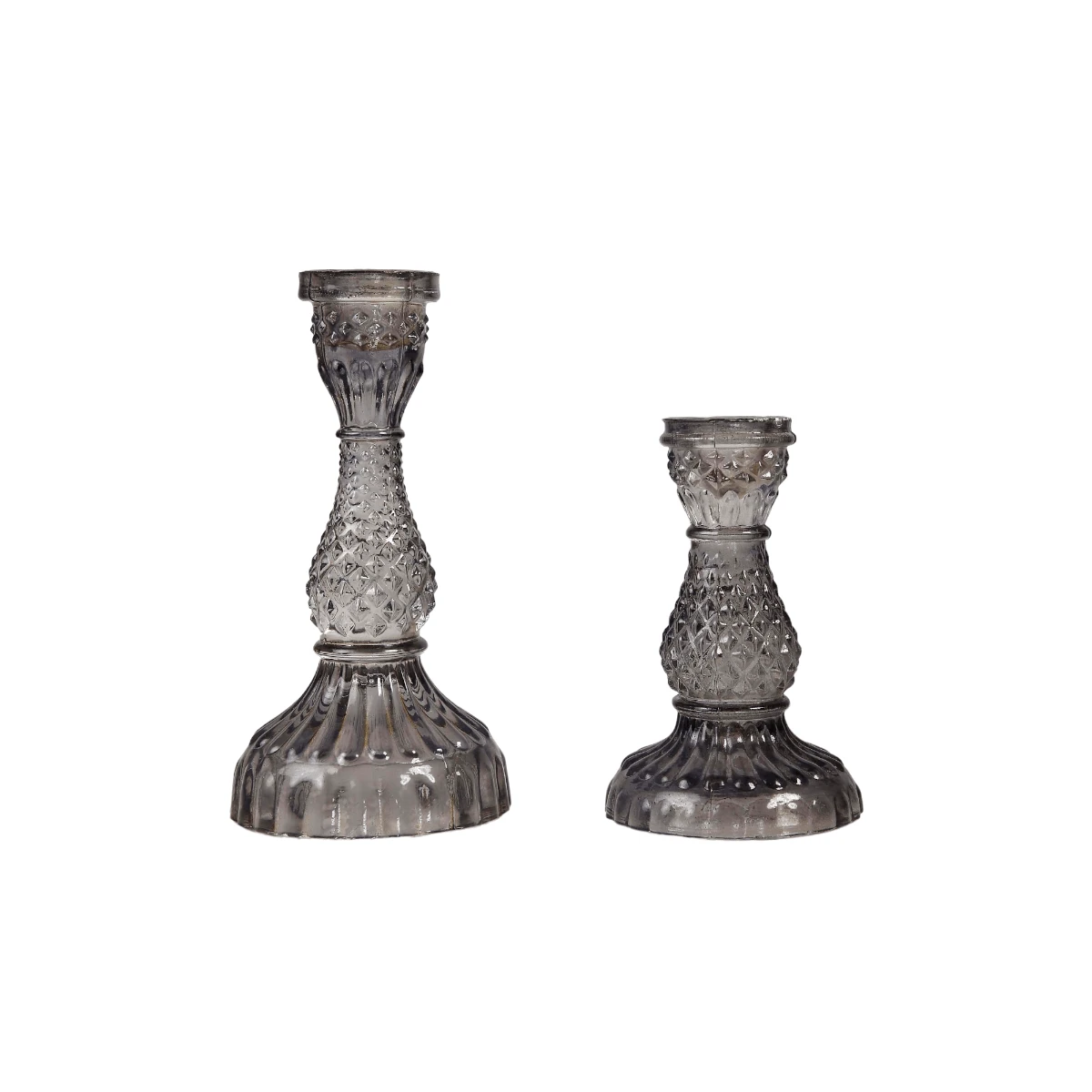 Smoky Gray Glass Candlestick Holder Set 3 Smoky Gray Glass Candlestick Holder Set - Image 3