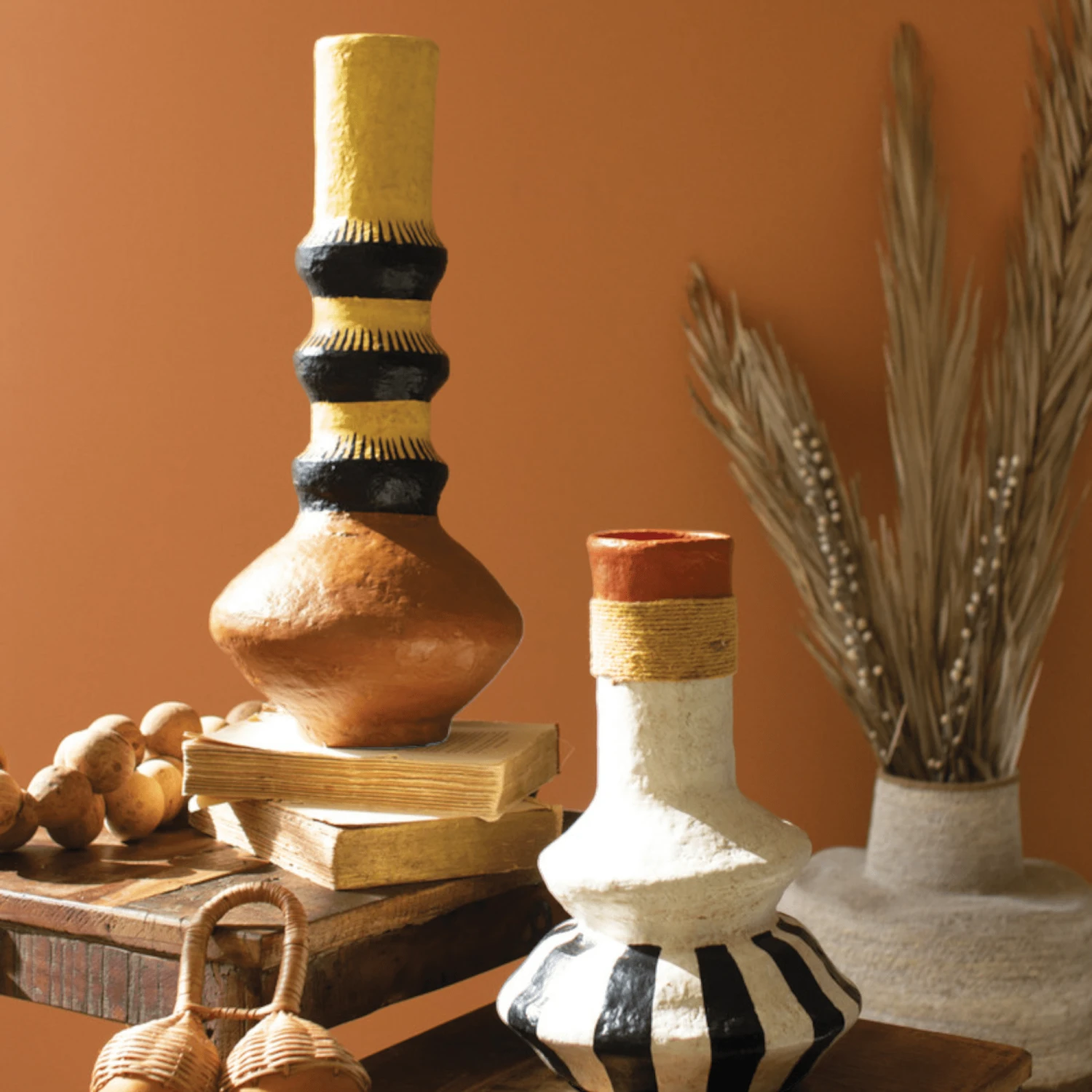 Biyu Paper Mache Black & White Vase 3 Biyu Paper Mache Black & White Vase - Image 3