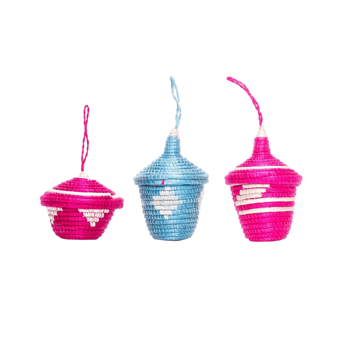 Bright Pink & Blue Basket Trio Ornaments 2 Bright Pink & Blue Basket Trio Ornaments - Image 2