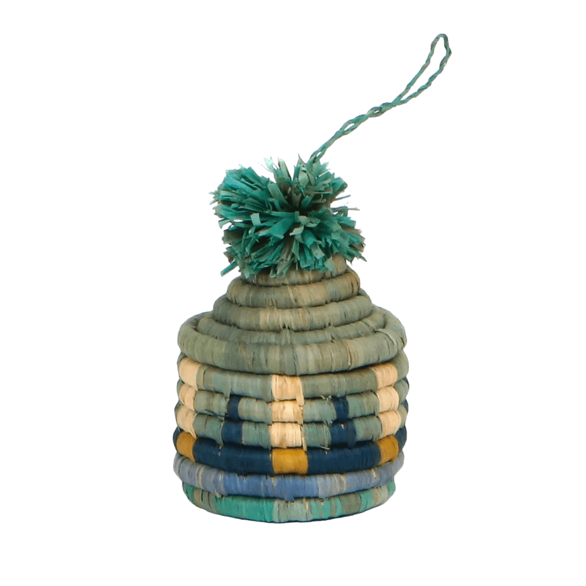Blue Patterned Pom Pom Basket Holiday Ornament 2 Blue Patterned Pom Pom Basket Holiday Ornament - Image 2