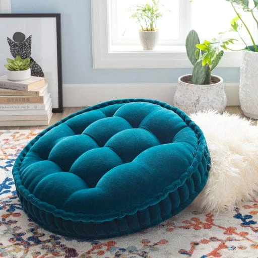 Deep Teal Round Velvet Floor Cushion 1 Deep Teal Round Velvet Floor Cushion