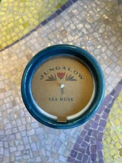 Jungalow Kaya Ceramic Candle - Blue/Sea Musk 7 Jungalow Kaya Ceramic Candle - Blue/Sea Musk -Jungalow bluecandlelabel