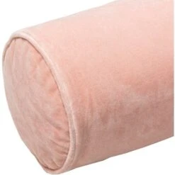 Cotton Velvet Bolster Pillow In Pink 5 Cotton Velvet Bolster Pillow In Pink -Jungalow cv052 detail corner