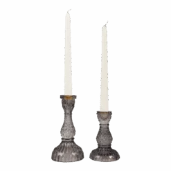Smoky Gray Glass Candlestick Holder Set