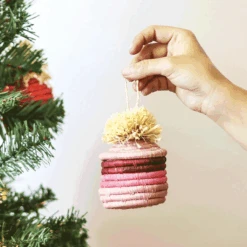 Pink Pom Pom Basket Ornament -Jungalow ornament2