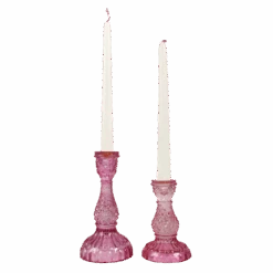 Rose Glass Candlestick Holder Set