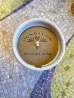 Jungalow Kaya Ceramic Candle - Speckled Cream/Coconut Musk -Jungalow speckledcreamcandlelabel