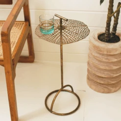 Brass Lace Leaf Accent Table