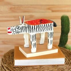 Handmade Wooden Zebra Vessel